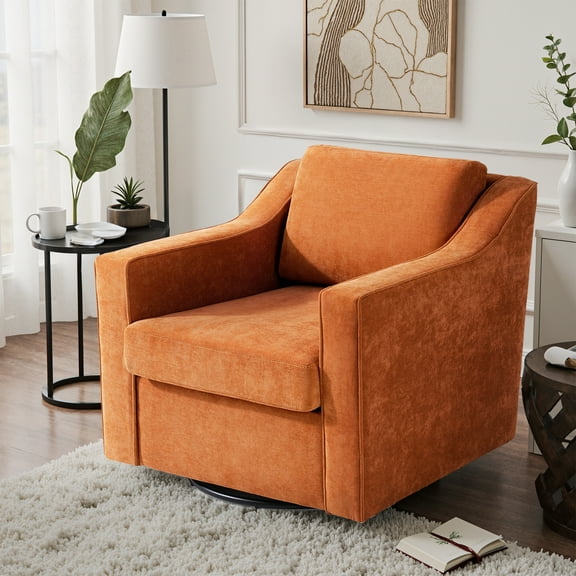 UIXE Swivel Accent Chair, Chenille Upholstered Arm Chair for Living Room, Modern Club Armchair Comfy Single Sofa Bedroom Reading Seat, Orange