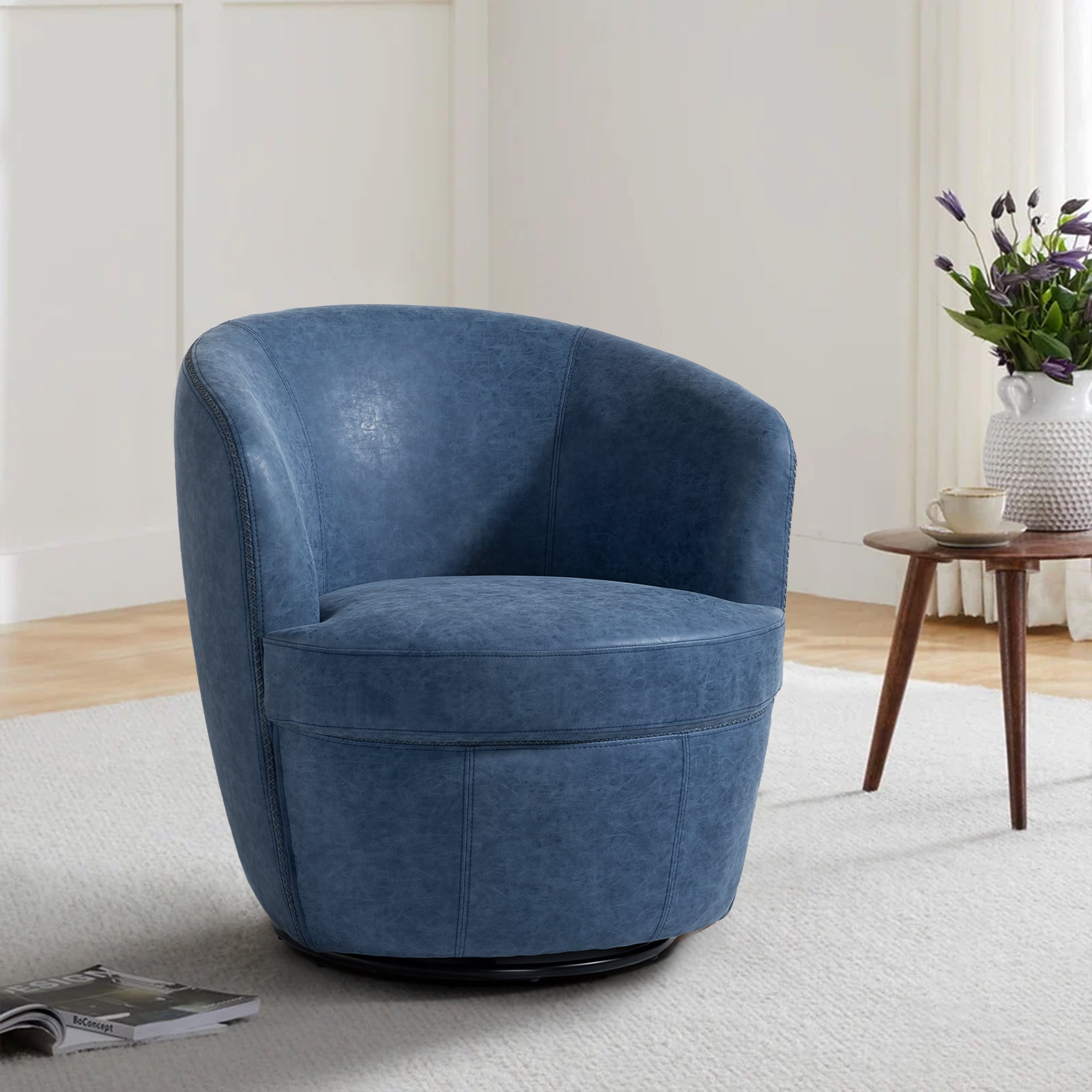 UIXE Swivel Accent Chair Faux Leather Barrel Chair Upholstered Armchair ...