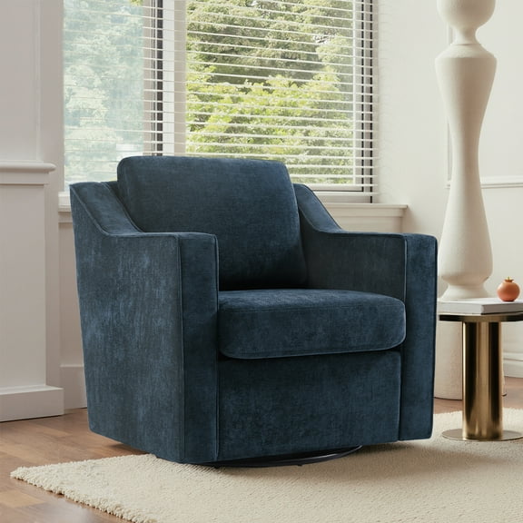 UIXE Swivel Accent Chair for Living Room, Modern Upholstered Barrel Arm Chair, Comfy Club Reading Chairs for Adults, Chenille Navy