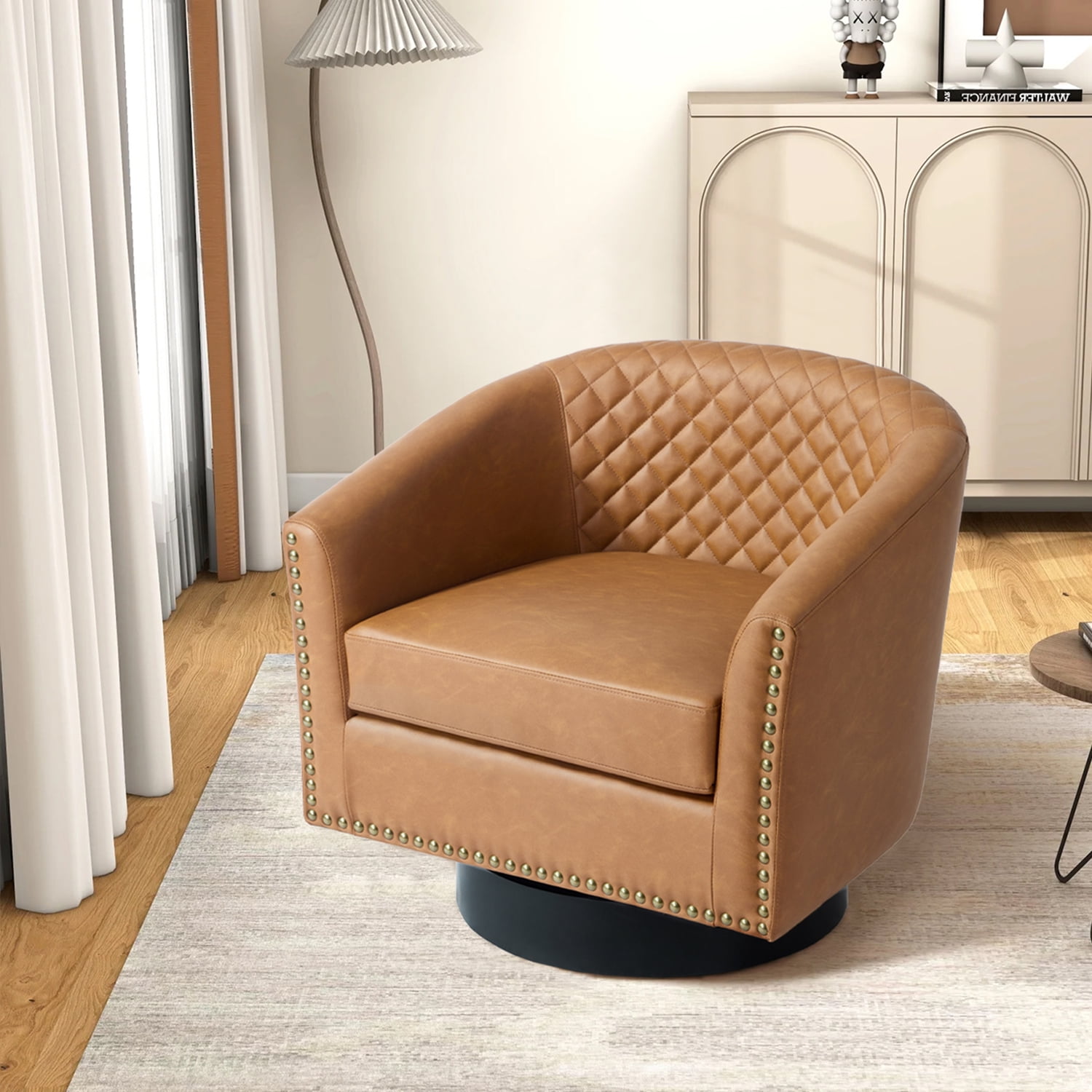 UIXE Swivel Accent Chair PU Leather Barrel Club Chair for Living Room ...