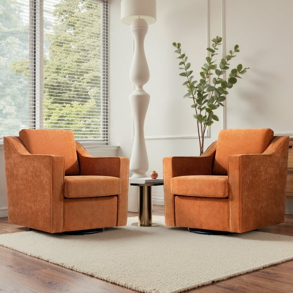 UIXE Swivel Accent Chair Set of 2, Chenille Upholstered Arm Chair for Living Room, Modern Club Armchair Comfy Single Sofa Bedroom Reading Seat, Orange