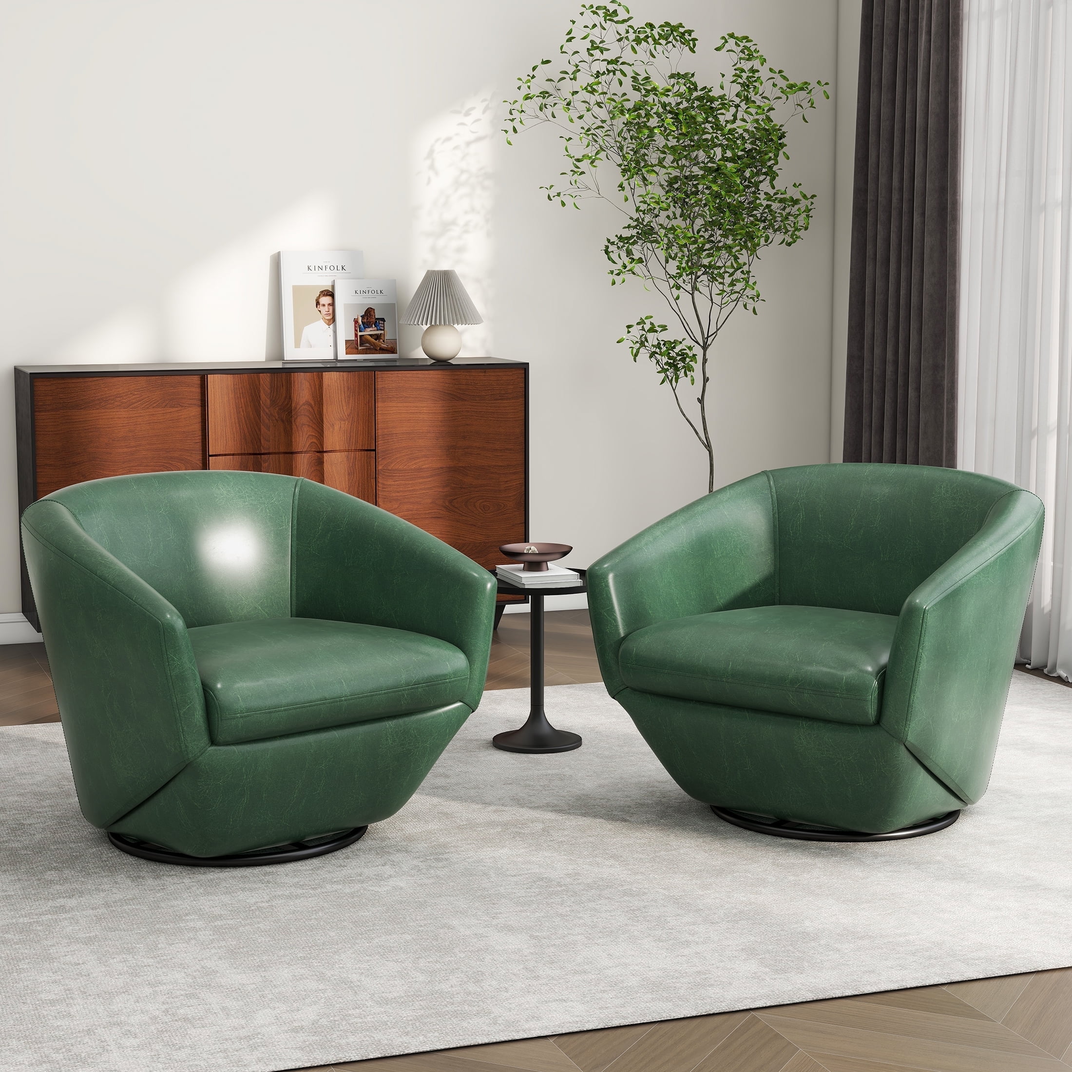 UIXE Swivel Accent Chair Set of 2 Barrel Chairs Club Chair Faux Leather ...