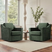 UIXE Swivel Accent Chair Set of 2, Chenille Upholstered Arm Chair for Living Room, Modern Club Armchair Comfy Single Sofa Bedroom Reading Seat, Green