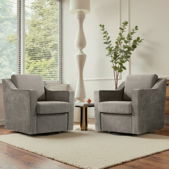 UIXE Swivel Accent Chair Set of 2, Chenille Upholstered Arm Chair for Living Room, Modern Club Armchair Comfy Single Sofa Bedroom Reading Seat, Sand