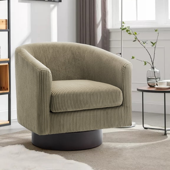 UIXE Swivel Accent Chair, Upholstered Corduroy Barrel Chair for Living Room, Small Single Sofa Bedroom Reading Seat, Camel