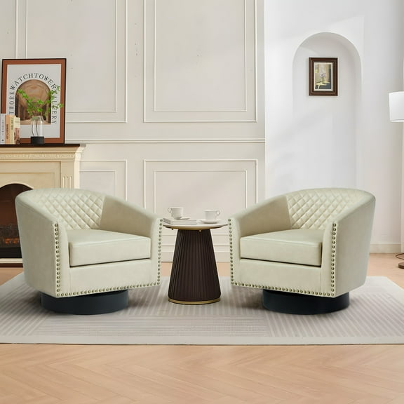UIXE Swivel Accent Chairs Set of 2 Barrel Chairs Modern Round Swivel Chair for Living Room, Beige