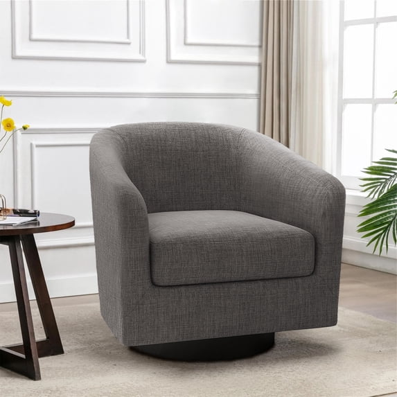 UIXE Swivel Barrel Accent Chair, Modern Round Linen Arm Chair for Living Room, Bedroom, Comfy Club Reading Chairs, Gray