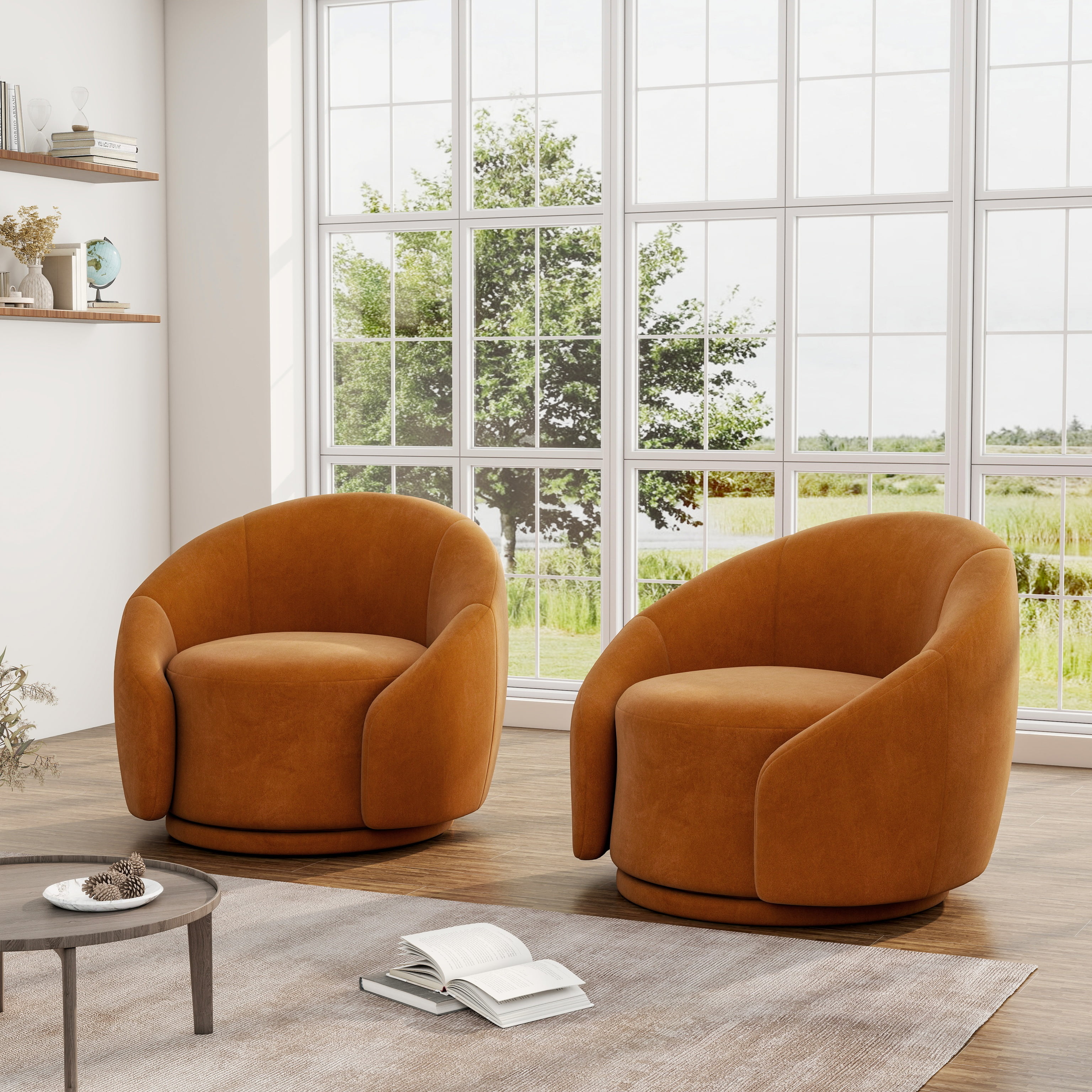 2-Pack Cream Swivel Accent Chairs - Round Barrel Back, Performance Fabric, 360° Spin - View #5