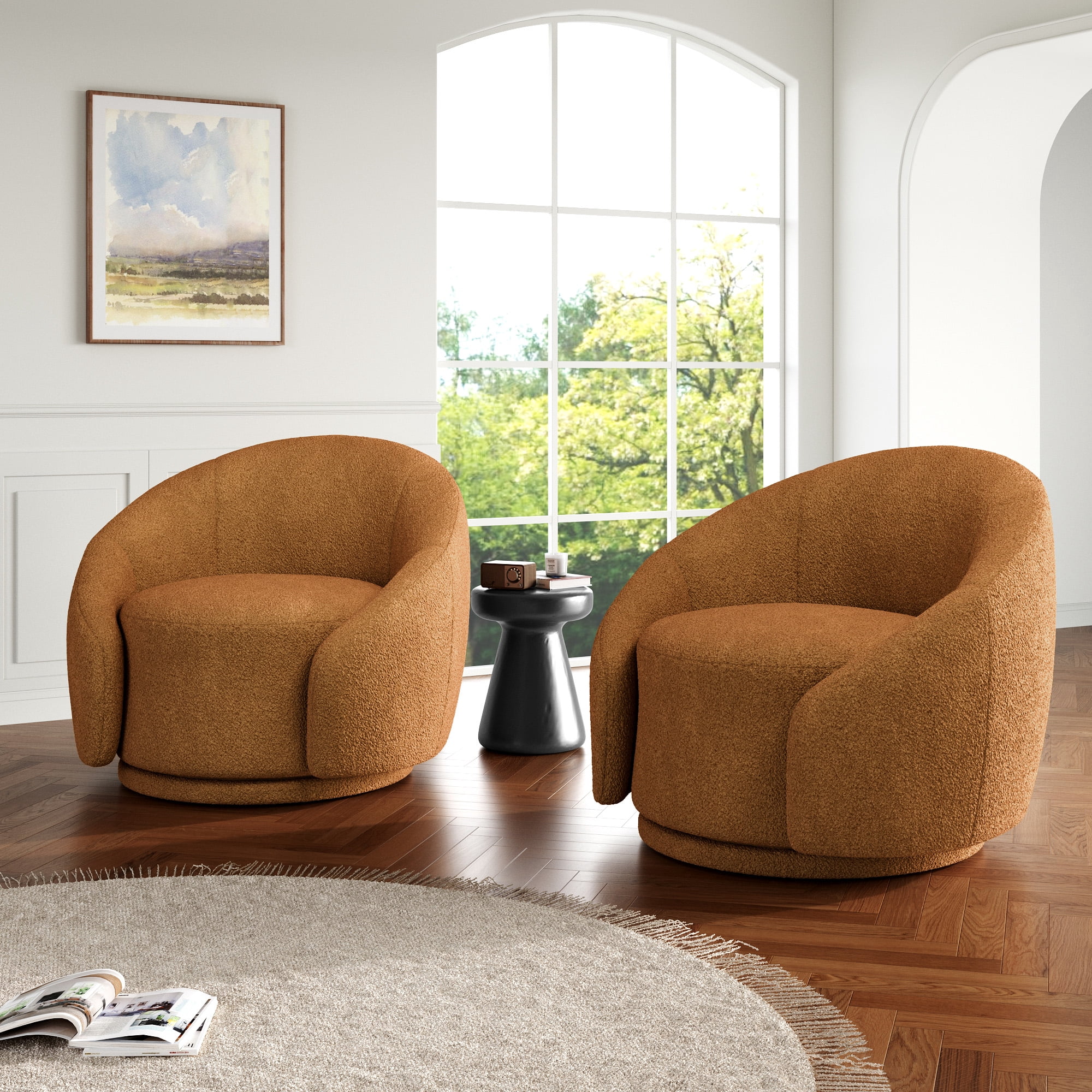 Compact Rounded Sofa UIXE Swivel Barrel Accent Chair Set of 2, 360° Small Round Sofa Chair ...