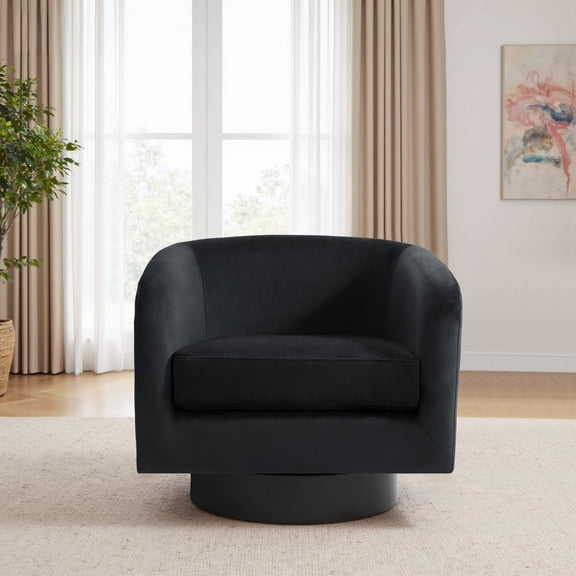 UIXE Swivel Barrel Accent Chair, Velvet Upholstered Armchair for Living Room, Comfy Club Arm Chair Bedroom Side Reading Seat for Home Office - Black