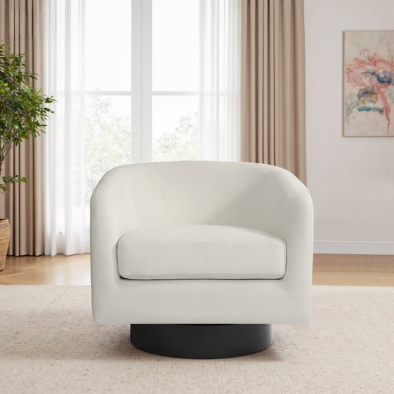 UIXE Swivel Barrel Accent Chair, Velvet Upholstered Armchair for Living Room, Comfy Club Arm Chair Bedroom Side Reading Seat for Home Office - Ivory