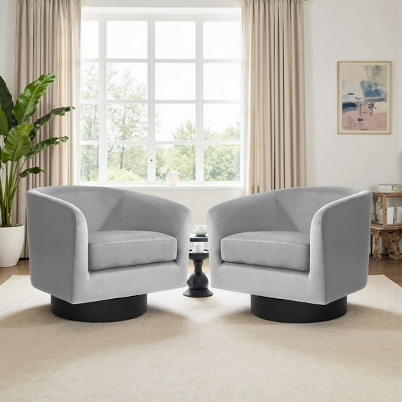 UIXE Swivel Barrel Accent Chairs Set of 2, Velvet Upholstered Armchair for Living Room, Comfy Club Arm Chair Bedroom Side Reading Seat for Home Office - Gray