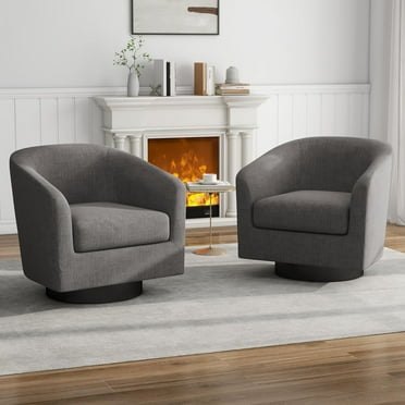 UIXE Swivel Barrel Accent Chairs Set of 2, Modern Upholstered Living Room Chair Round Club Armchair, Gray
