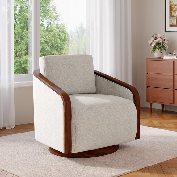 UIXE Swivel Barrel Chair, Chenille Accent Chairs Upholstered Club Armchair for Living Room, Contemporary Arm Chair Bedroom Reading Seat Nook Single Sofa with Back Pillow - Beige Brown