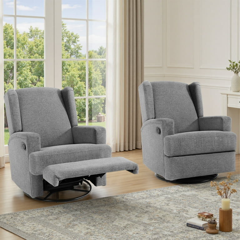 UIXE Swivel Glider Recliner Chairs Set of 2, Fabric High Back