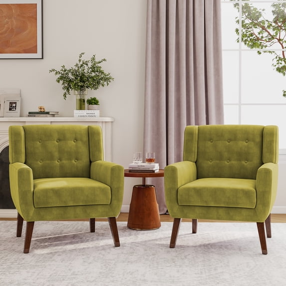 UIXE Accent Chair Set of 2 Velvet Upholstered Armchair for Living Room Modern Arm Chair, Green