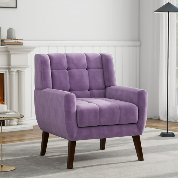 UIXE Velvet Accent Chair Modern Upholstered Arm Chair for Living Room Bedroom Office Room, Purple