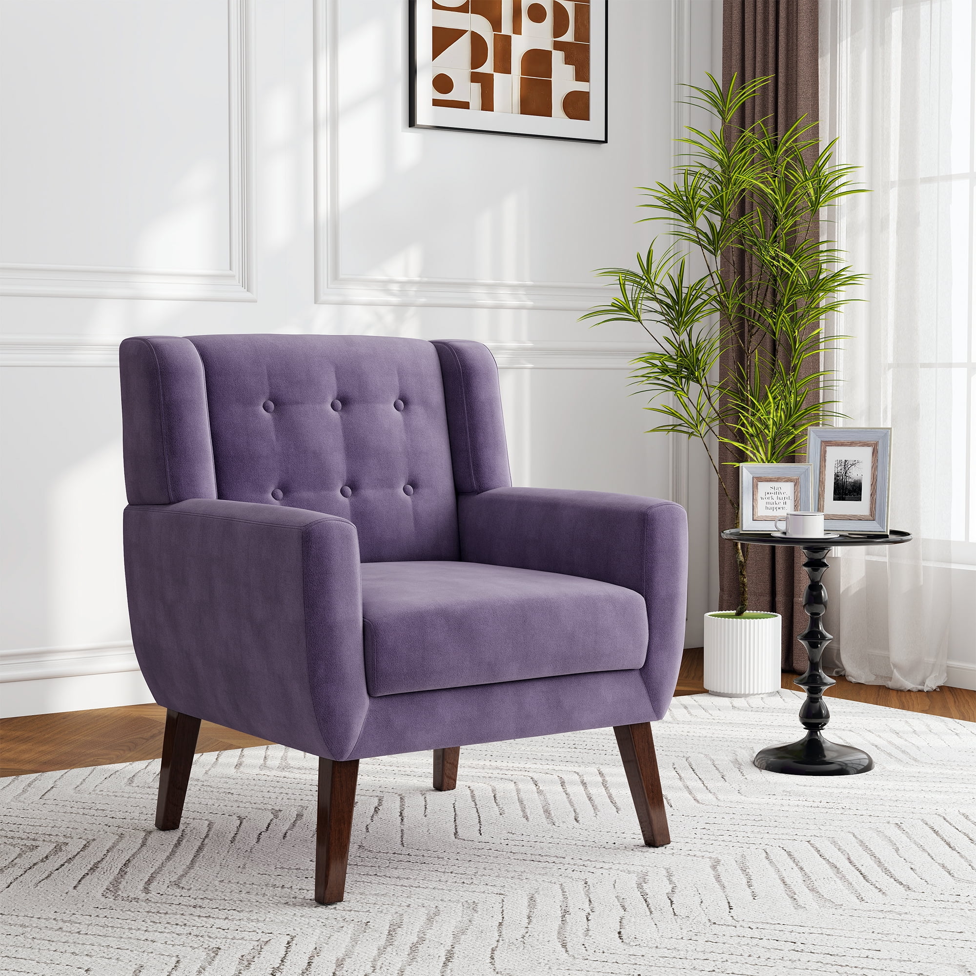 UIXE Accent Chair Velvet Upholstered Armchair for Living Room Tufted Armrest Reading Seat, Purple