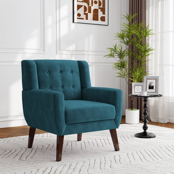 UIXE Accent Chairs Velvet Upholstered Armchair for Living Room Tufted Armrest Reading Seat, Blue