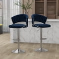 thumbnail image 1 of UIXE Velvet Navy Blue Bar Stools Set of 2 Modern High Back Swivel Barstool for Kitchen Counter Square Island, 1 of 5