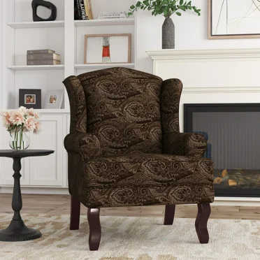 UIXE Wingback Accent Chair, Armchair for Living Room, Traditional Sofa Chair with Comfy Upholstered Seat & Retro Wood Legs, Cranberry