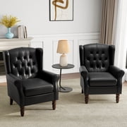 UIXE Wingback Accent Chair Set of 2, PU Leather Upholstered Armchair for Living Room Arm Chair, Black
