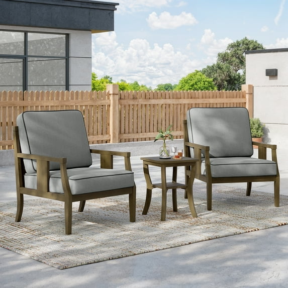 UIXE Wood Outdoor Chairs Patio Bistro Sets, 3-Pieces All Weather Outdoor Furniture Patio Club Armchair with Side Table, Outdoor Chat Conversation Set for Porch, Deck, Balcony, Backyard - Gray
