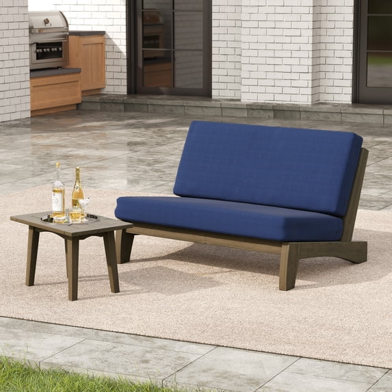 UIXE Wood Patio Furniture Sets, 2 Pieces All Weather Patio Loveseat Outdoor Sofa with Solid Wooden Side Table, Navy