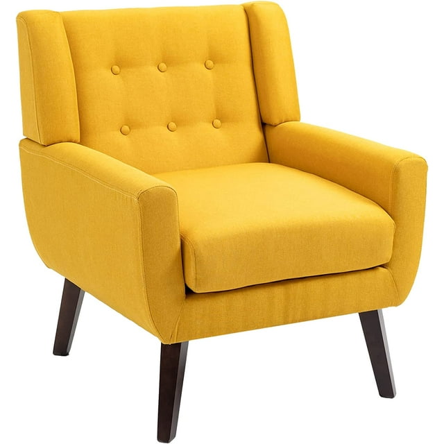 UIXE Yellow Accent Chair, Linen Upholstered Armchair, Midcentury Modern