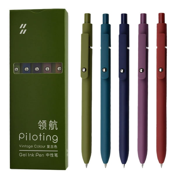 UIXJODO Gelpennen, 5 stuks 0,5 mm Japanse zwarte inkt pennen, fijne punt, gladde schrijfpennen met siliconen grip, hoogwaardige serie, metalen clip, intrekbare pennen (5 stuks Aurora