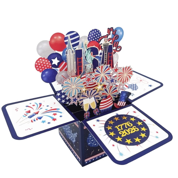 UJMNHYGT 250th Anniversary Patriotic Pop Up Card, 3D Paper American Independence 1776-2026 Commemorative 250 Year USA Greeting Card with Envelope for July 4th Celebrations Gift
