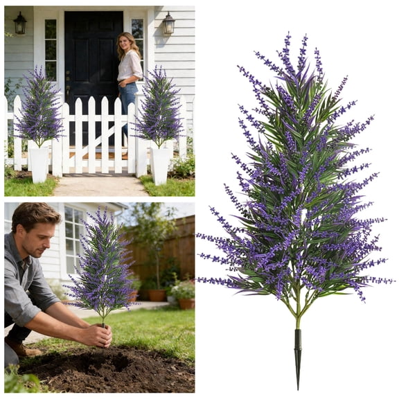 UJMNHYGT Artificial Lavender Boxwood Bush for Outdoor with Ground Spike 22.05 Inch, UV Resistant Greenery Shrubs Boxwood for Indoor Garden Yard Porch Patio Decor Topiary Trees