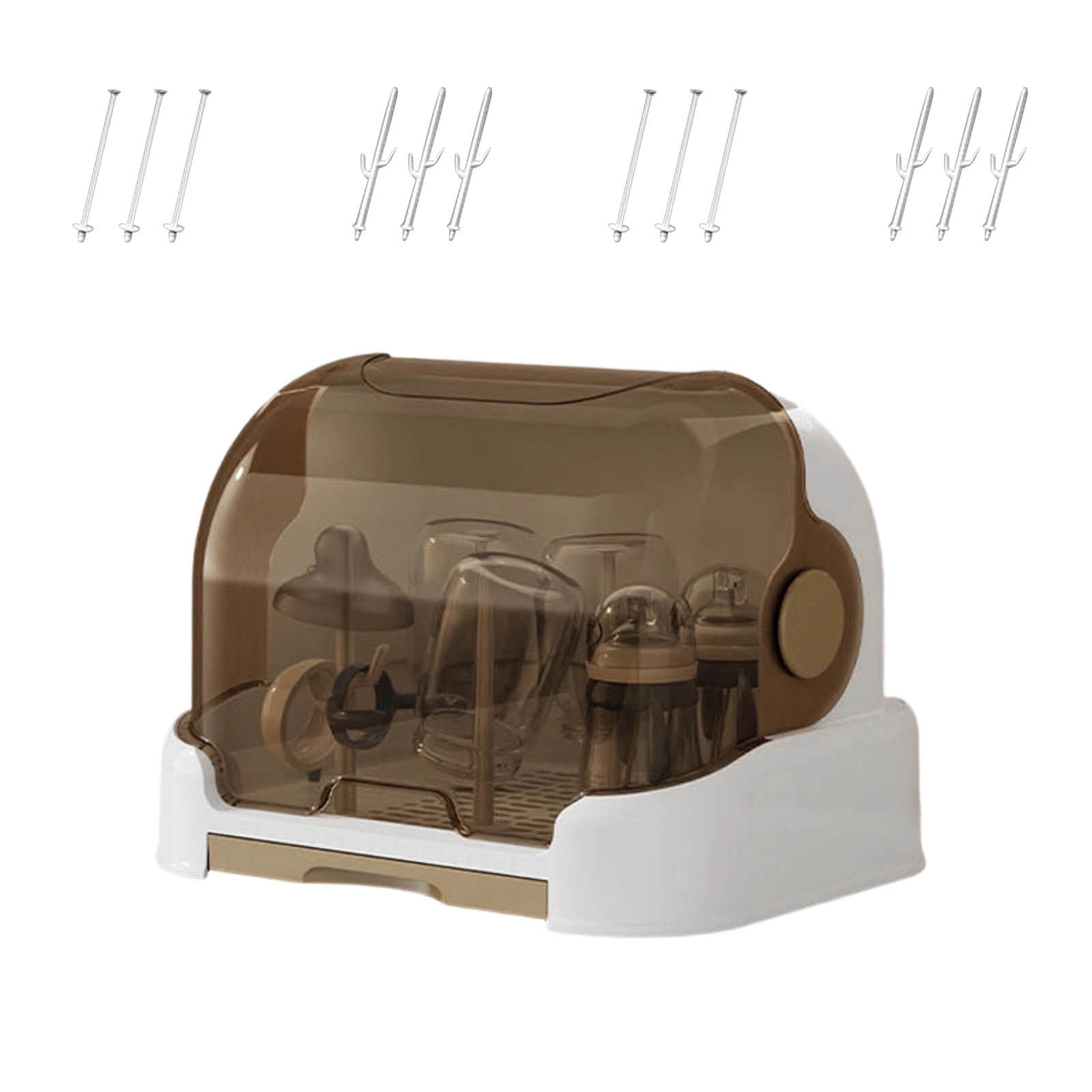 UJMNHYGT Bottle Organizer with Cover Removable Drain Tray, Dustproof Portable Bottle Drying Rack Reusable Bottle Rack Holder Storage for Bottles