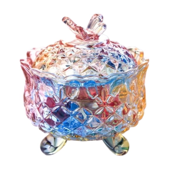UJMNHYGT Colorful Glass Candy Snack Barrel Storage Jar, Embossed Cookie Buffet Canister with Lid, Footed Jewelry Box Jar Biscuit Container for Wedding Kitchen