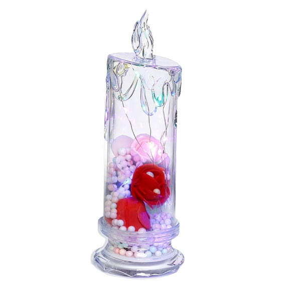 UJMNHYGT Flameless LED Candles Battery Operated, Acrylic Light Color Changing Flickering Candles with Embedded Rose, LED Pillar Candles for Home Decor Sparkling Love Gift Atmosphere