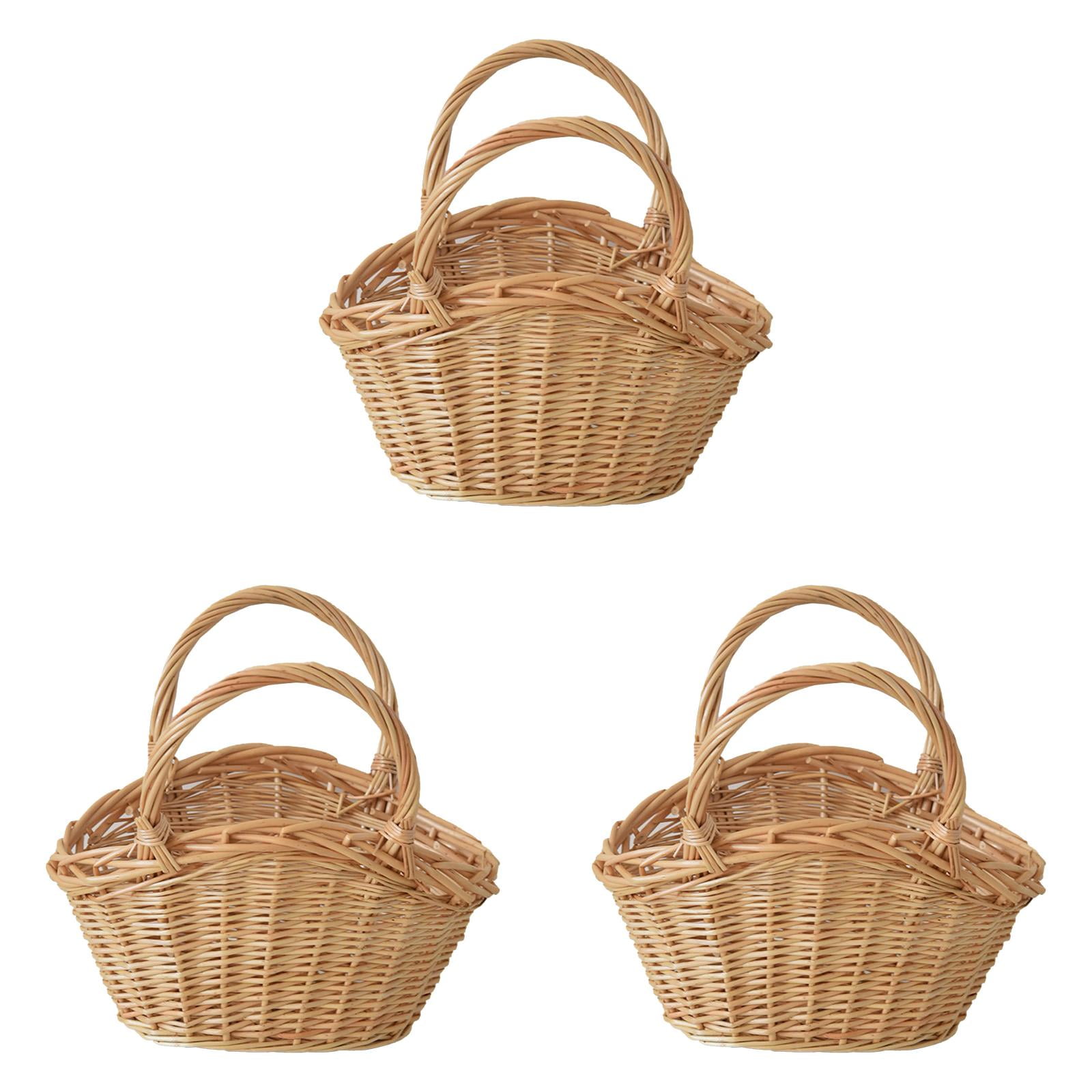 UJMNHYGT Handwoven Wicker Harvest Basket with Handle, 11.02x5.12 Inch Rattan Woven Storage Basket for Garden Fruit Vegetables Picnic Easter Organizing Flower Girl Gift Basket