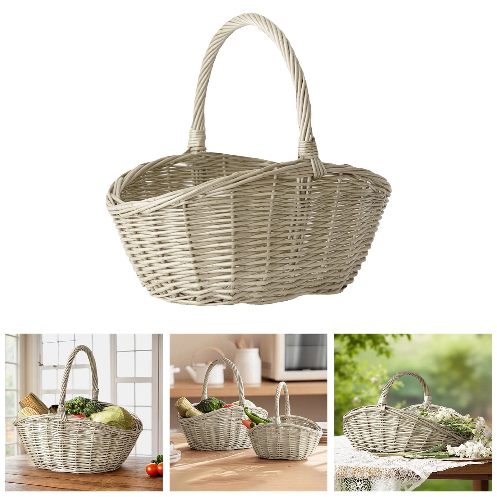 UJMNHYGT Handwoven Wicker Harvest Basket with Handle, 9.06x7.09x8.27 Inch Rattan Woven Storage Basket for Garden Fruit Vegetables Picnic Easter Organizing Flower Girl Gift Basket