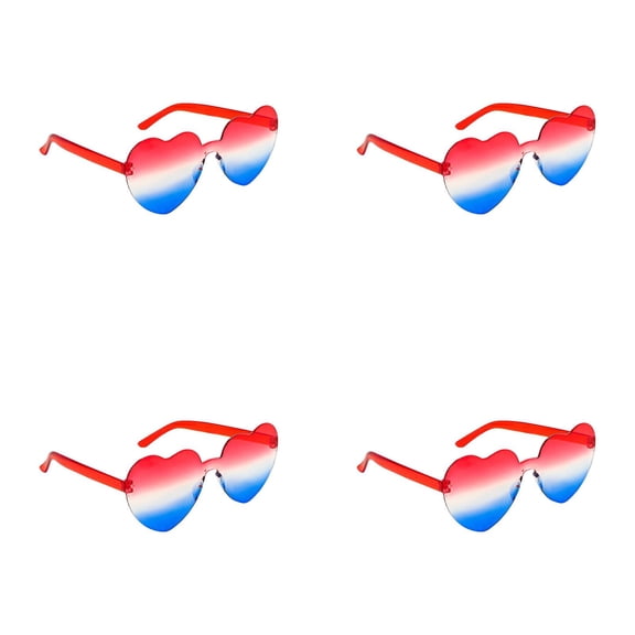 UJMNHYGT Heart Sunglasses for Women Men, Patriotic Rimless Heart Shaped Sunglasses USA Red White Blue Accessories for Memorial Day 4th of July Beach Pool Birthday Party Favor Independence Outfit