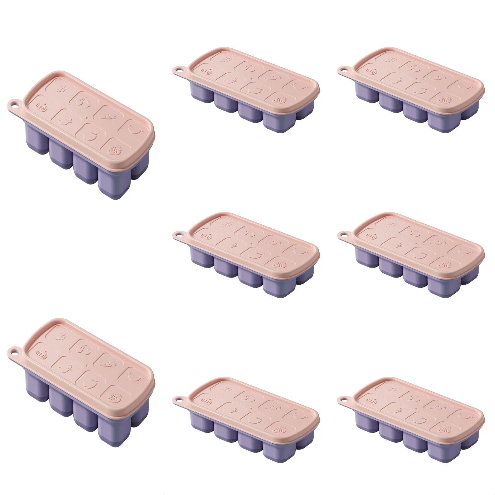 UJMNHYGT Ice Cube Trays Easy Release 8 Flexible Silicone Ice Cube Molds with Removable Lid, Reusable Stackable Freezer Ice Trays for BPA Free