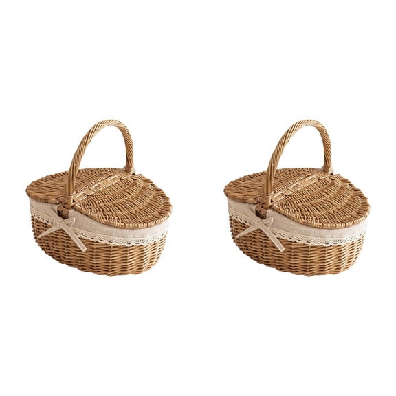 UJMNHYGT Picnic Basket Wicker Basket Woven Cute with Handle, Storage Basket with Washable Lining Dual Folding Lid, Natural Willow Picnic Hamper for Outdoor Picnic Food Fruit Storage Home Decor