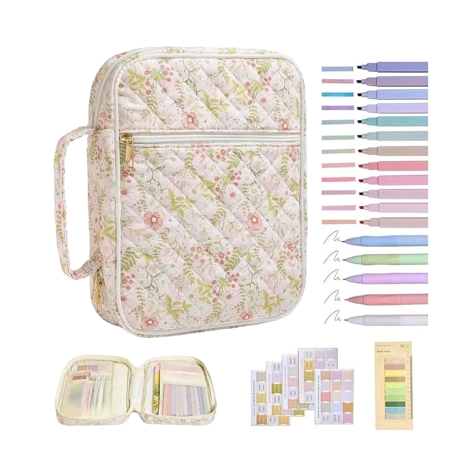 UJMNHYGT Quilted Bible Cover Case for Women Large Carrying Bag with Organizer, Includes Proof Cover 5 Pens 12 Highlighters 75 Bookmarks 200 Labels, Handle Bible Carry Supplies Christian Gifts