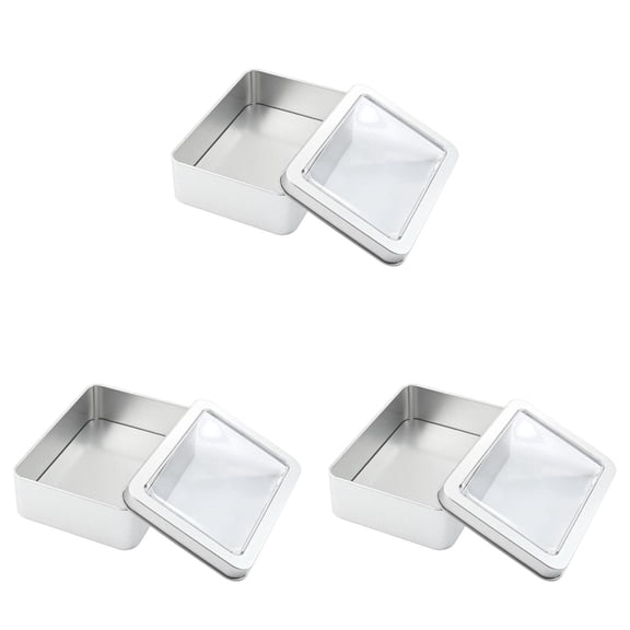UJMNHYGT Rectangle Metal Tins Containers with Window Lids, Mini Storage Canister Jars Set 4.92x3.54x1.37 Inch for Home Kitchen Office School Supplies Portable Small Storage Box