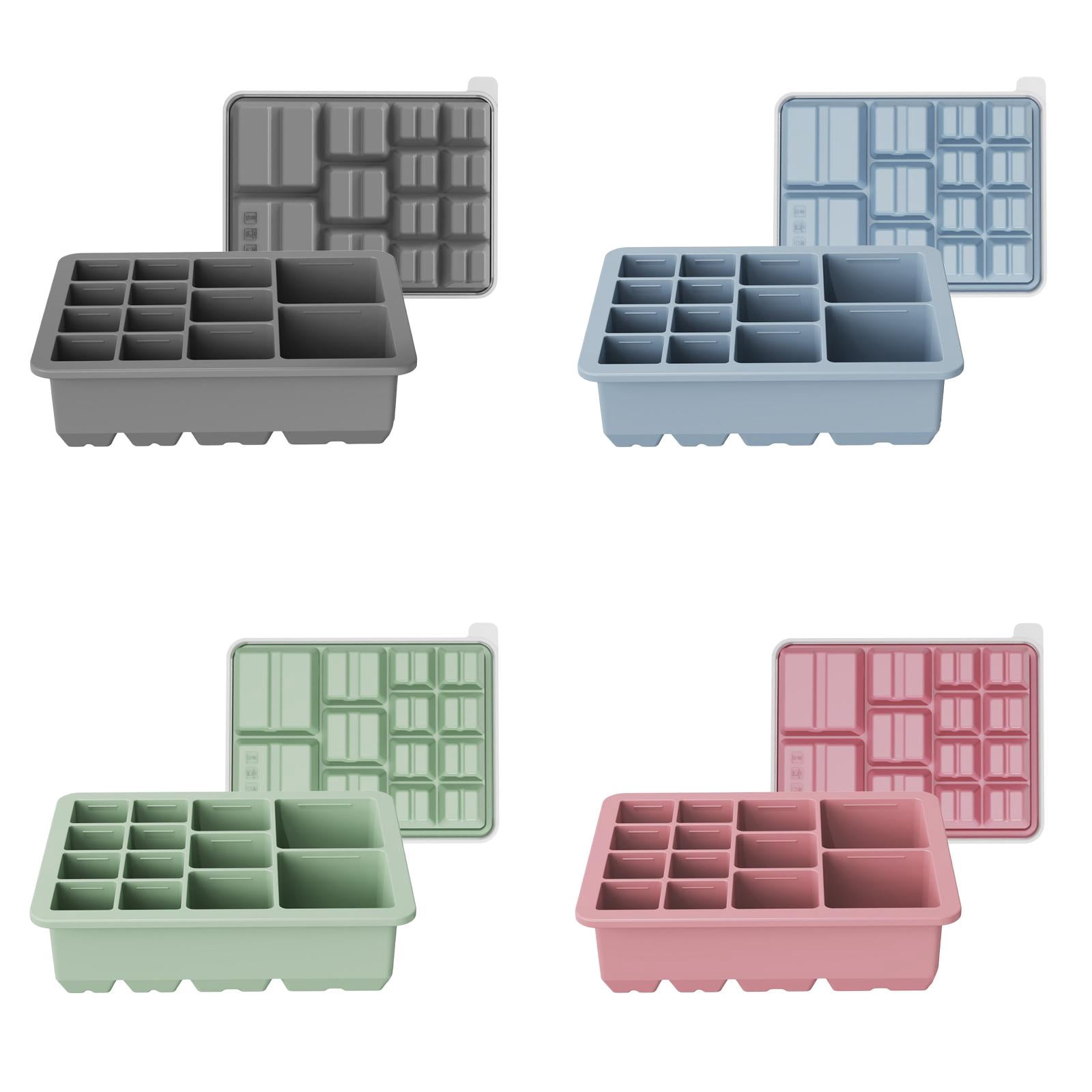 UJMNHYGT Silicone Ice Cube Trays Easy Release, 13 Different Cube Flexible Ice Cube Molds with Lid, Reusable Freezer Stackable Ice Maker for