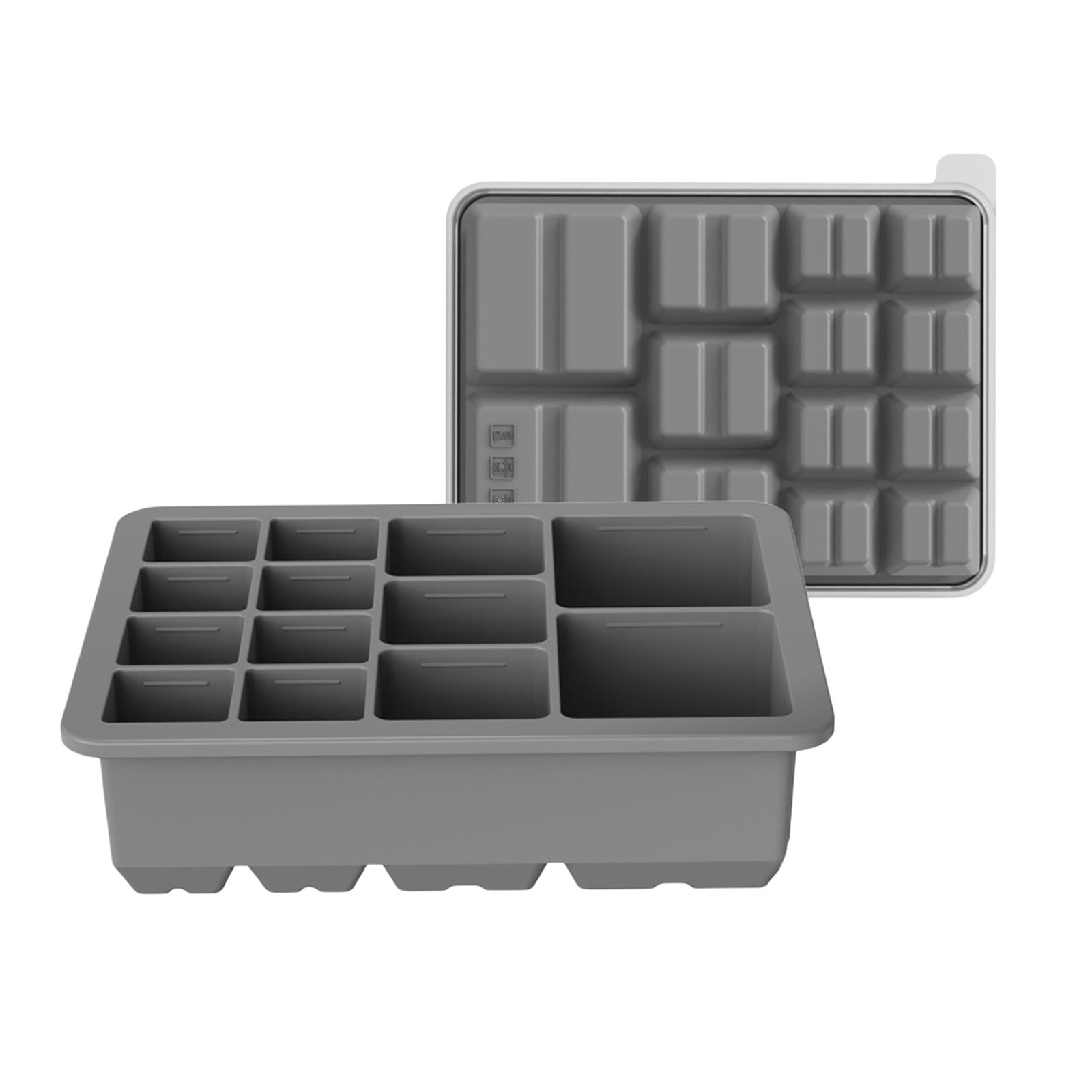 UJMNHYGT Silicone Ice Cube Trays Easy Release, 13 Different Cube Flexible Ice Cube Molds with Lid, Reusable Freezer Stackable Ice Maker for