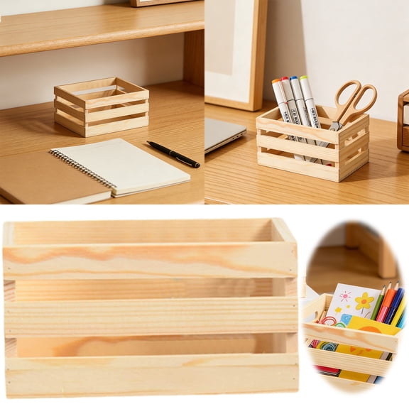 UJMNHYGT Small Wooden Crates Decorative Farmhouse Wood Box, 4.92x3.46x2.76 Inch Mini Storage Basket Container for Home Office Classroom Bedroom Kitchen Multifunction Organizer