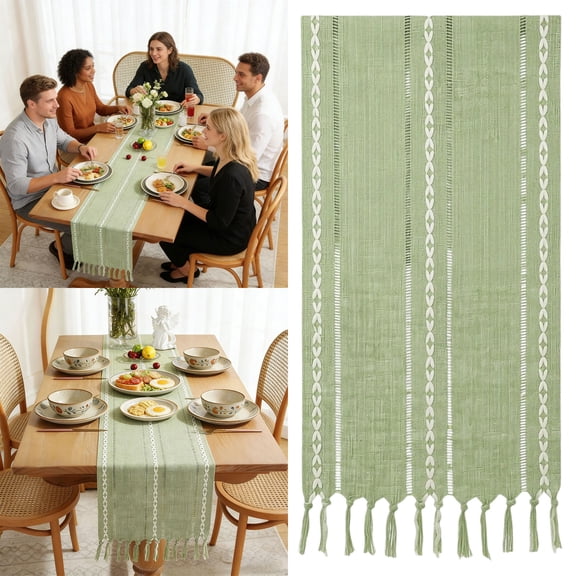 UJMNHYGT Table Runner 72.05 Inches Waterproof with Tassel Fringe, 12.99x72.05 Inch Polyester Blend Rustic Farmhouse Style for Kitchen Table Decor Holiday Wedding Party Dinner Coffee Table
