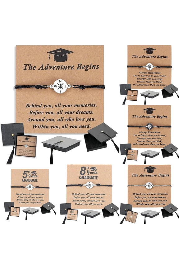 Unique Grad Cap Box 2026 Graduation Gifts for Her Him, Adjustable Compass Bracelet for Primary Middle School High School College Grads with Inspirational Quote Card