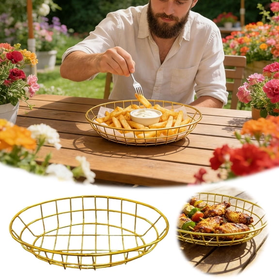 UJMNHYGT Wire Bread Basket 9.69x6.14x2.05 Inch Oval Metal Dinner Roll Basket for Table Serving Fruit Bowl, Restaurant Kitchen Fast Food Home Storage