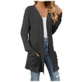 thumbnail image 1 of UJNDER 2025 Autumn Mid Long Cardigan for Women Casual Long Sleeve Knitted Sweater with Pocket Dark Grey S, 1 of 7