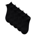 thumbnail image 1 of UJNDER 5 Pack Women's No Show Boat Socks Ribbed Trim Japanese Style Low Cut Socks with Wooden Ear Design Black, 1 of 2